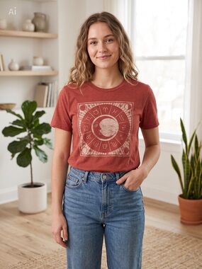 Zoe + Liv Maroon Moon & Zodiac Graphic Short Sleeve Tee